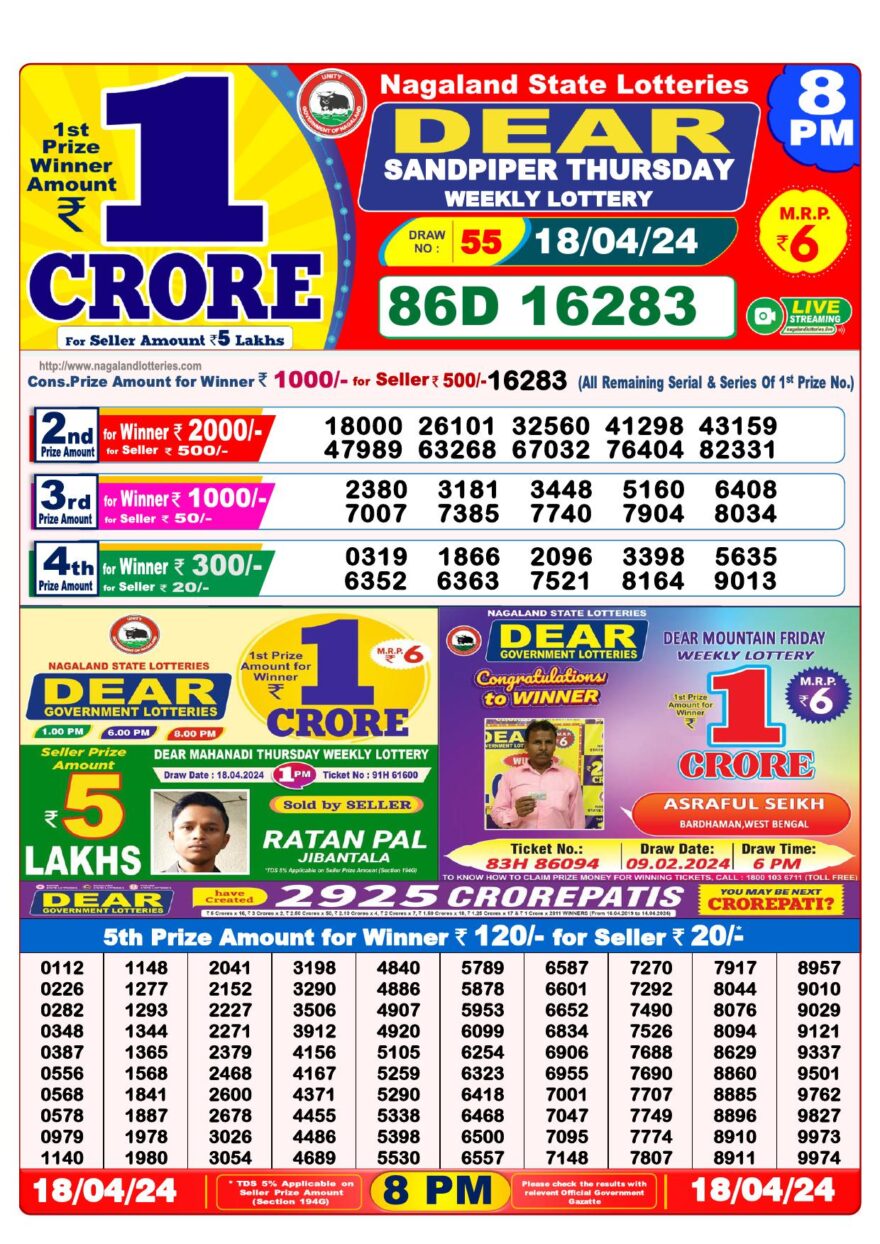 Lottery Result Today April 18, 2024