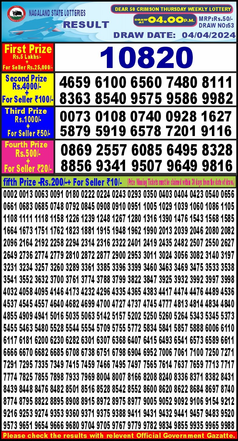 Lottery Result Today April 4, 2024