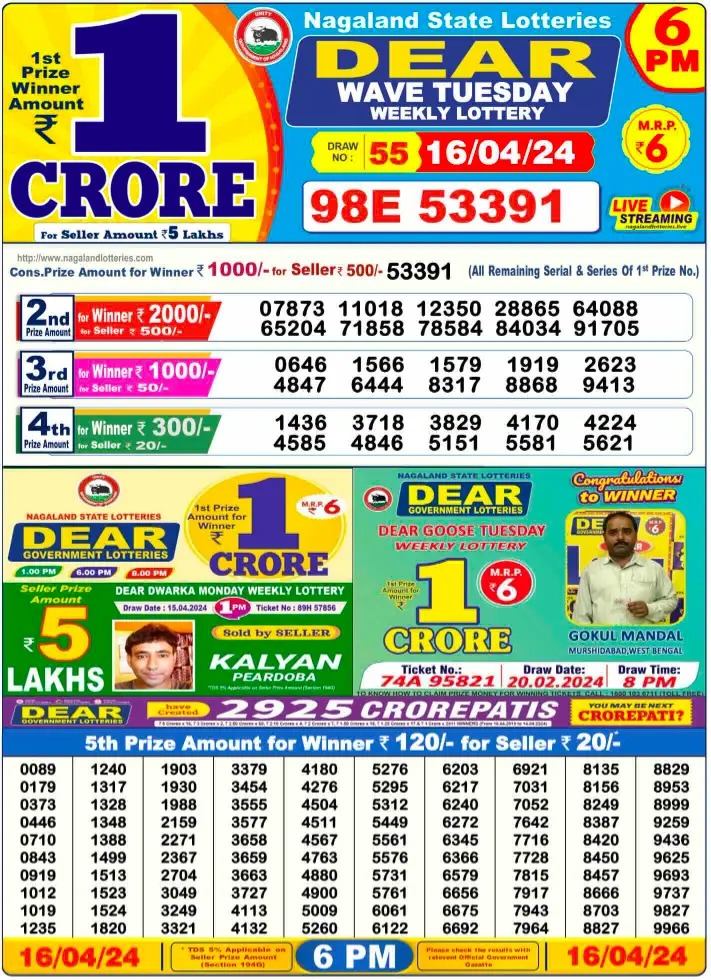 Lottery Result Today April 16, 2024