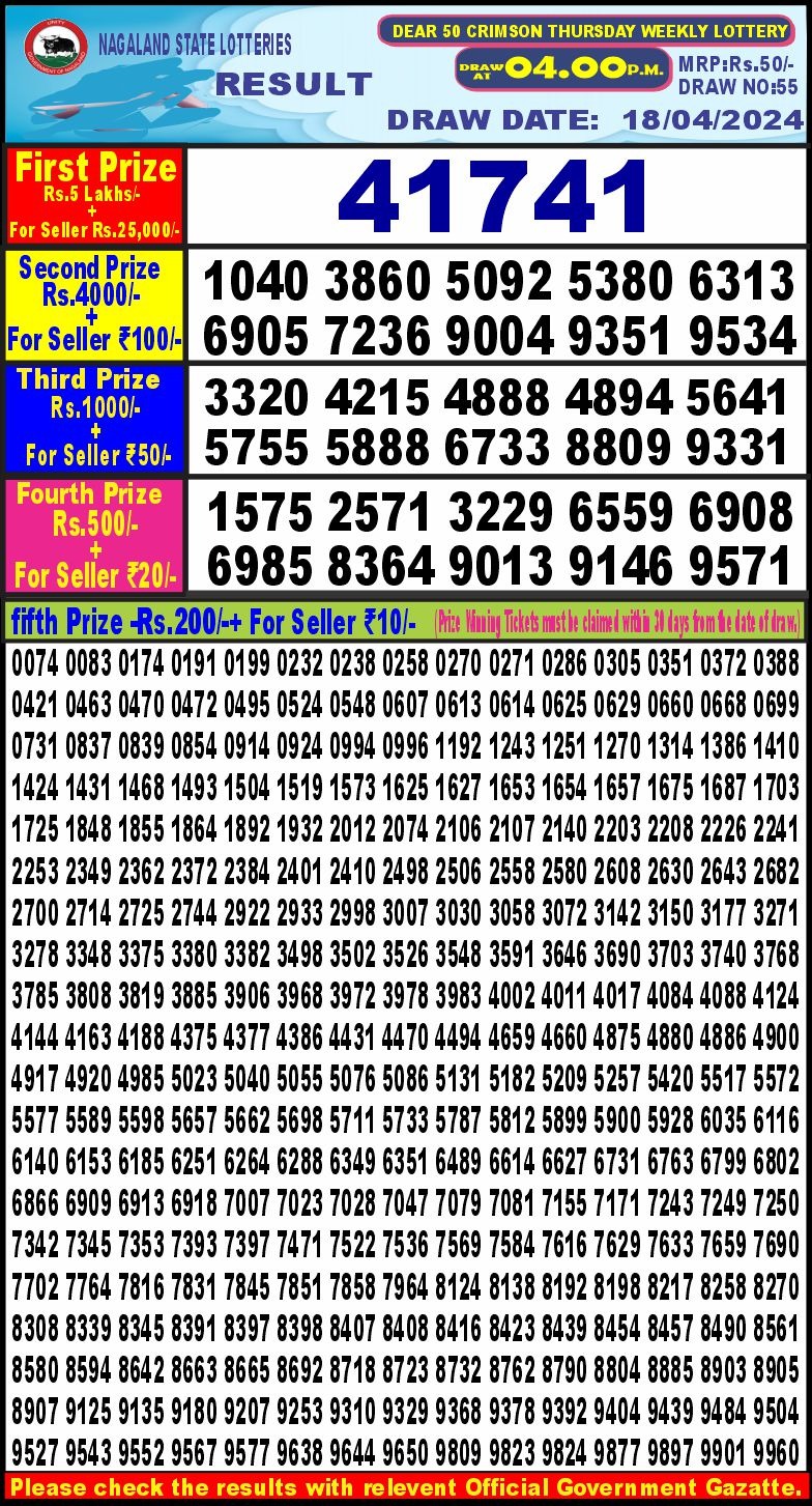 Lottery Result Today April 18, 2024