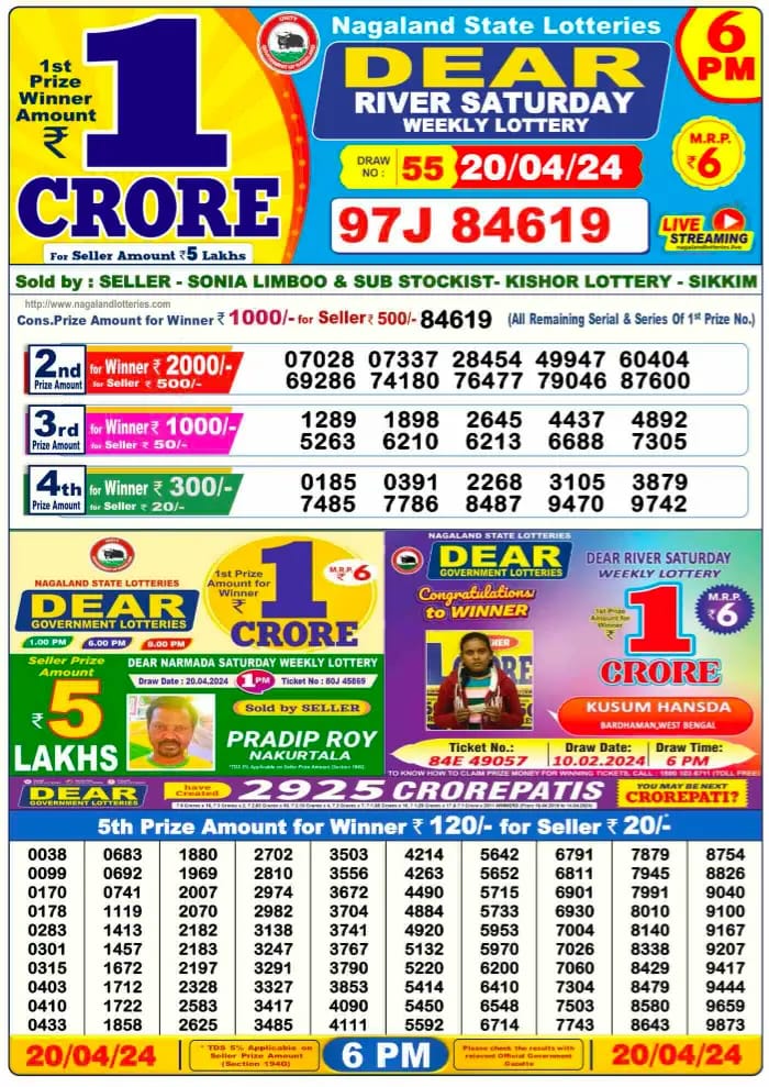 Lottery Result Today April 20, 2024