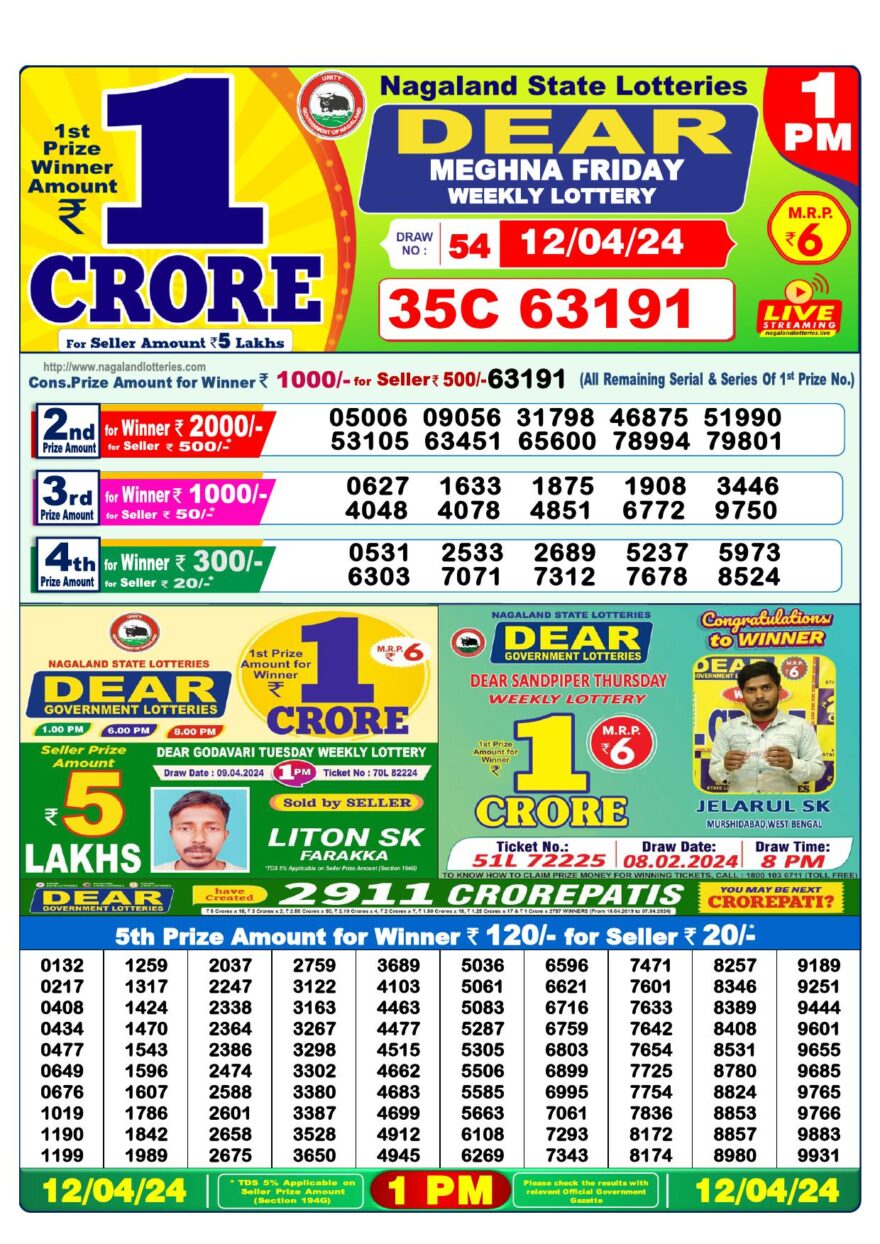 Lottery Result Today April 12, 2024