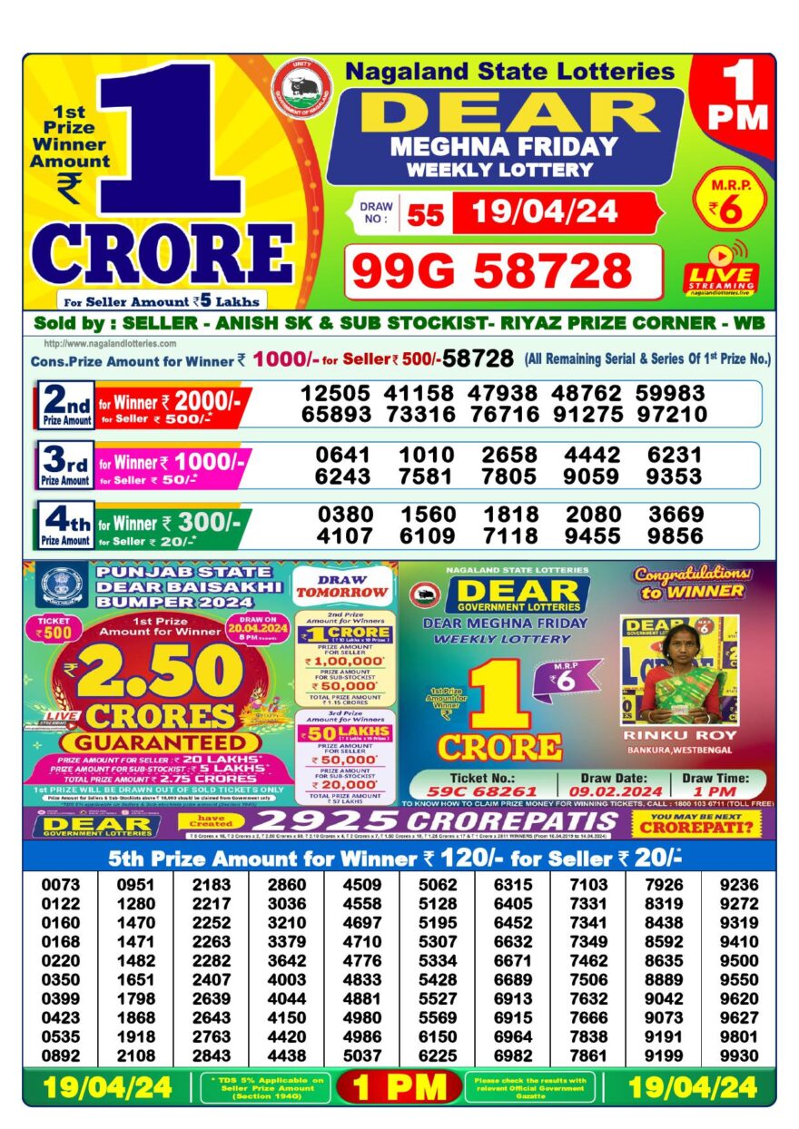 Lottery Result Today April 19, 2024