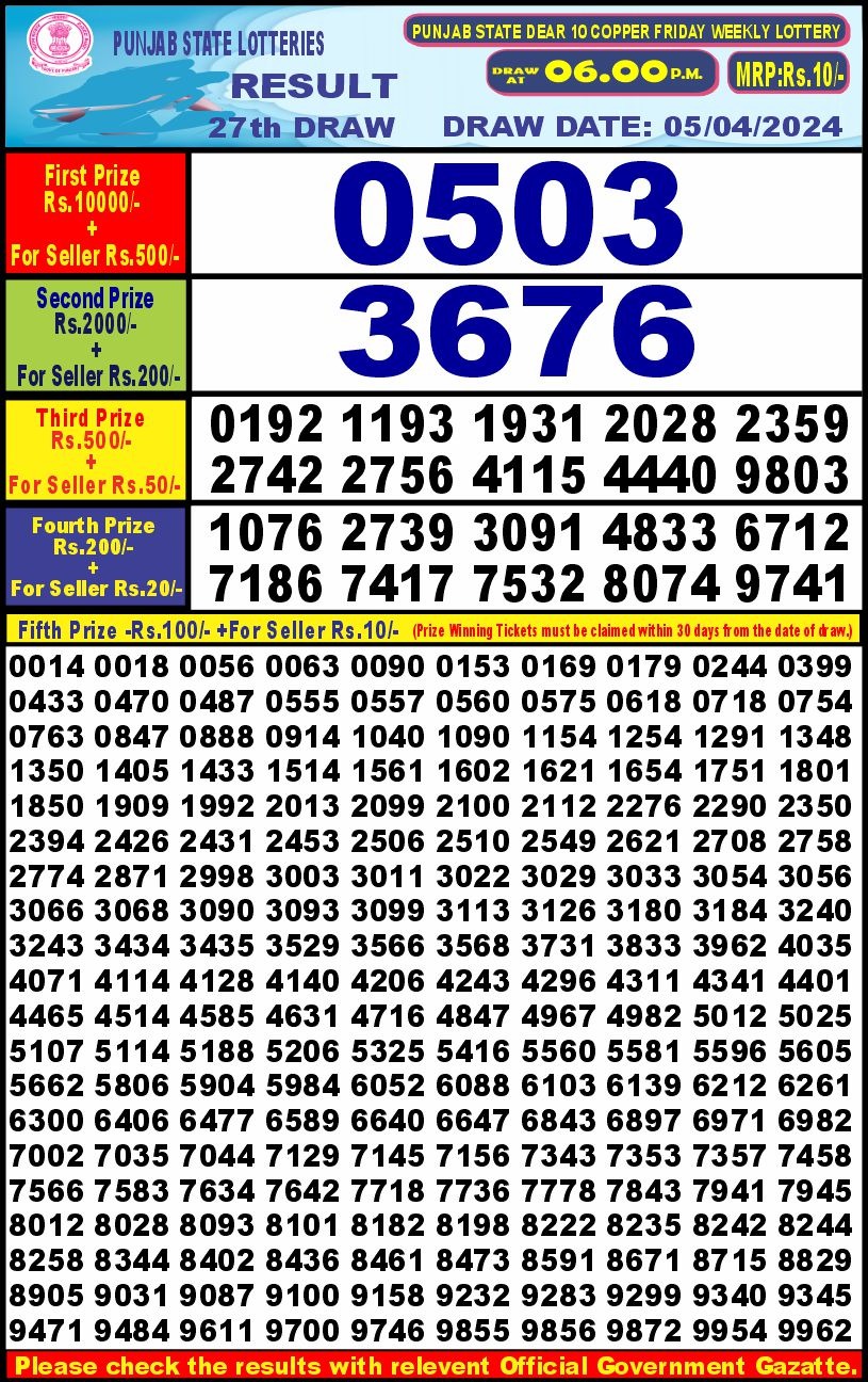 Lottery Result Today April 5, 2024