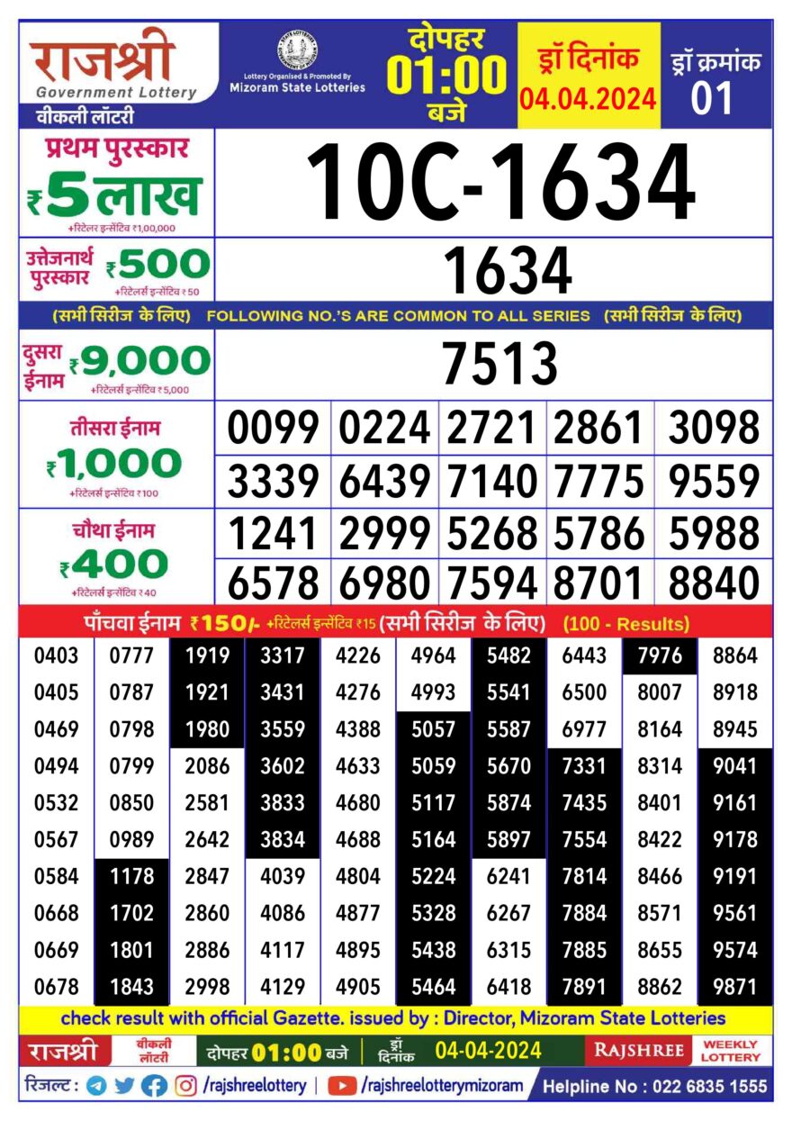 Lottery Result Today April 4, 2024