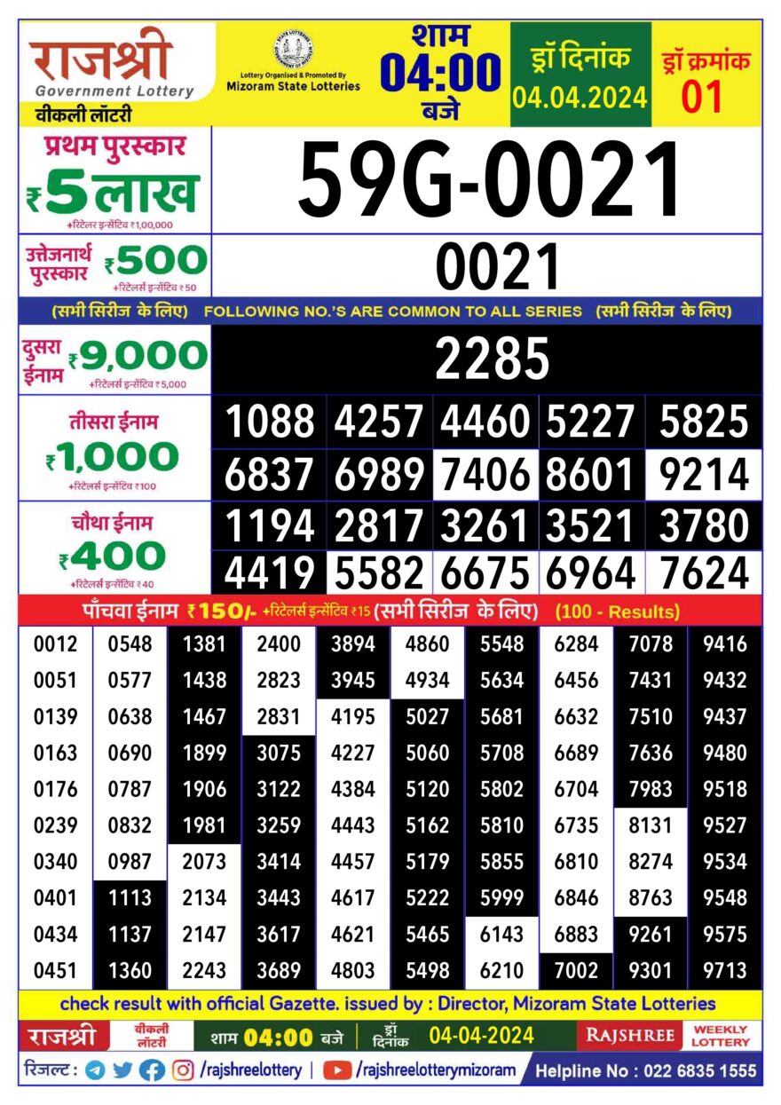 Lottery Result Today April 4, 2024