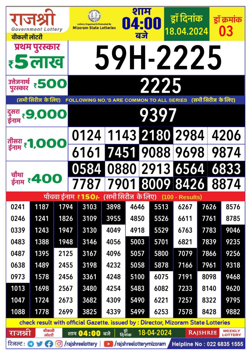 Lottery Result Today April 18, 2024