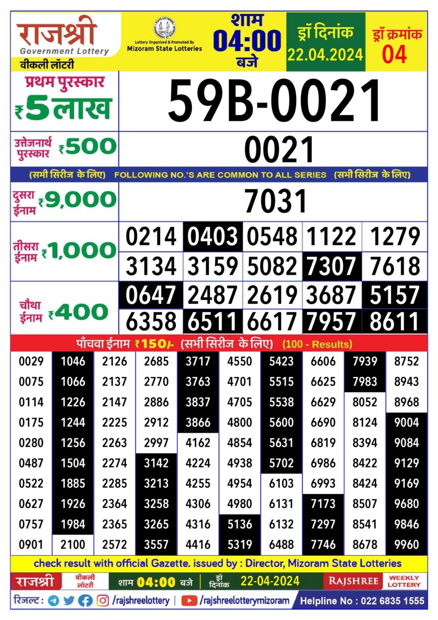 Lottery Result Today April 22, 2024