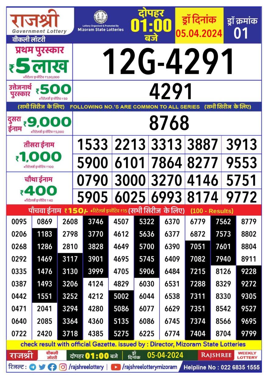 Lottery Result Today April 5, 2024