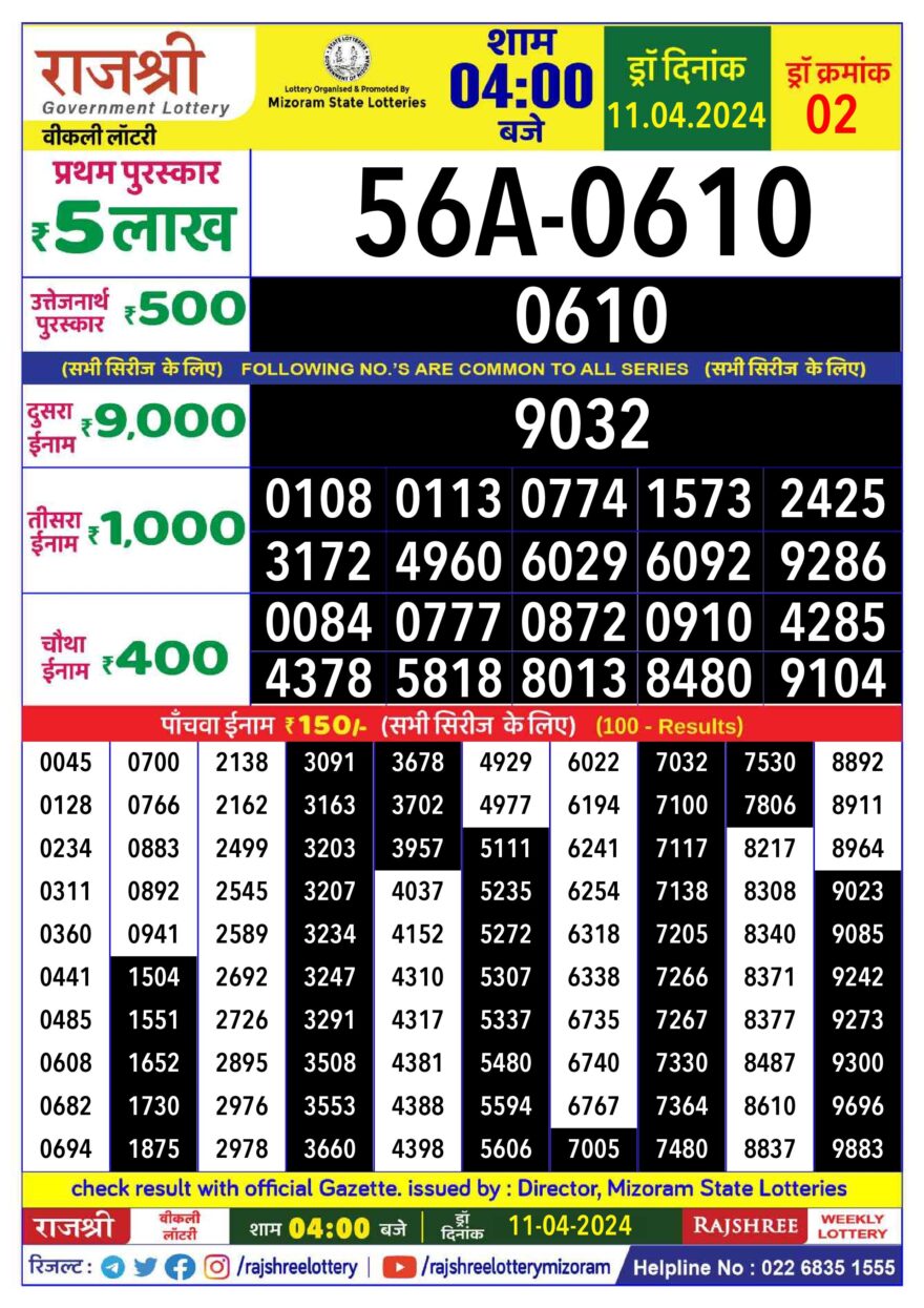 Lottery Result Today April 11, 2024