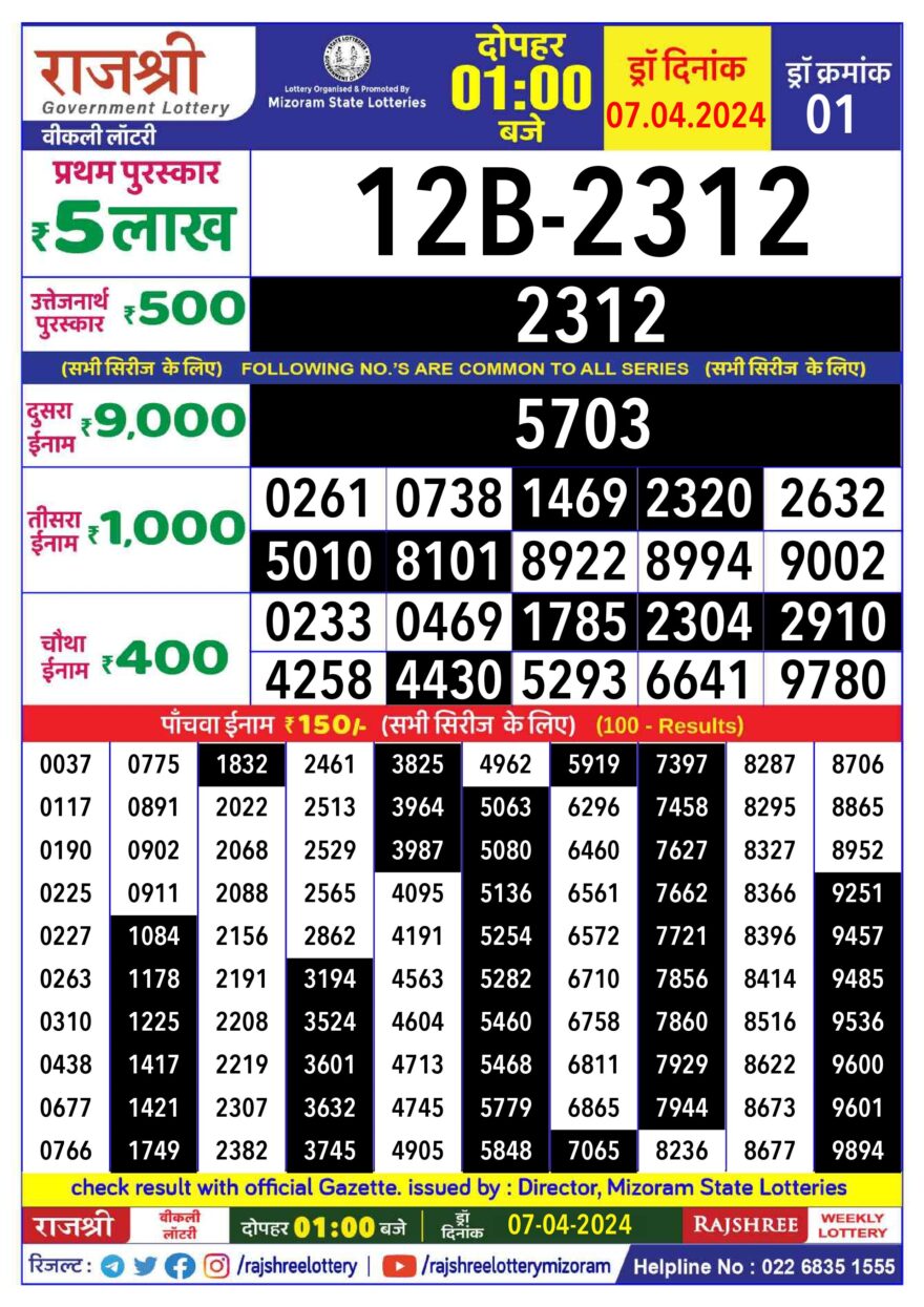 Lottery Result Today April 7, 2024