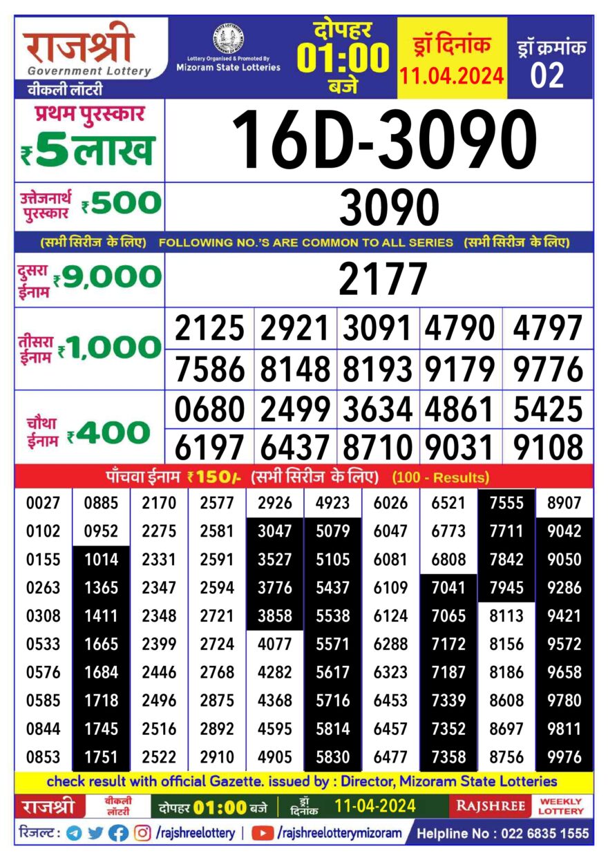 Lottery Result Today April 11, 2024