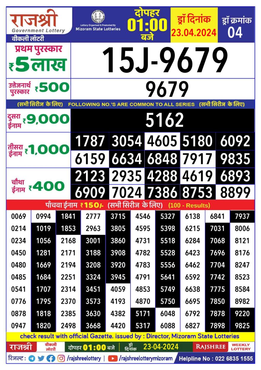 Lottery Result Today April 23, 2024