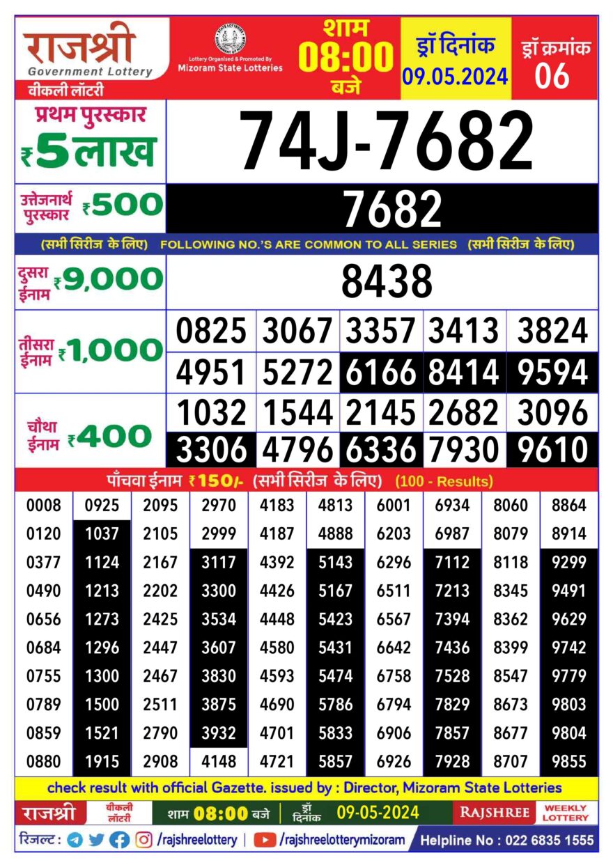 Lottery Result Today May 9, 2024