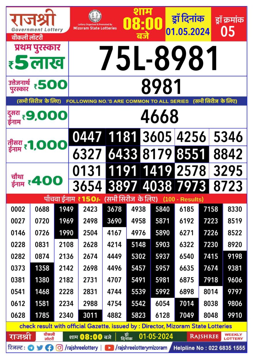 Lottery Result Today May 1, 2024