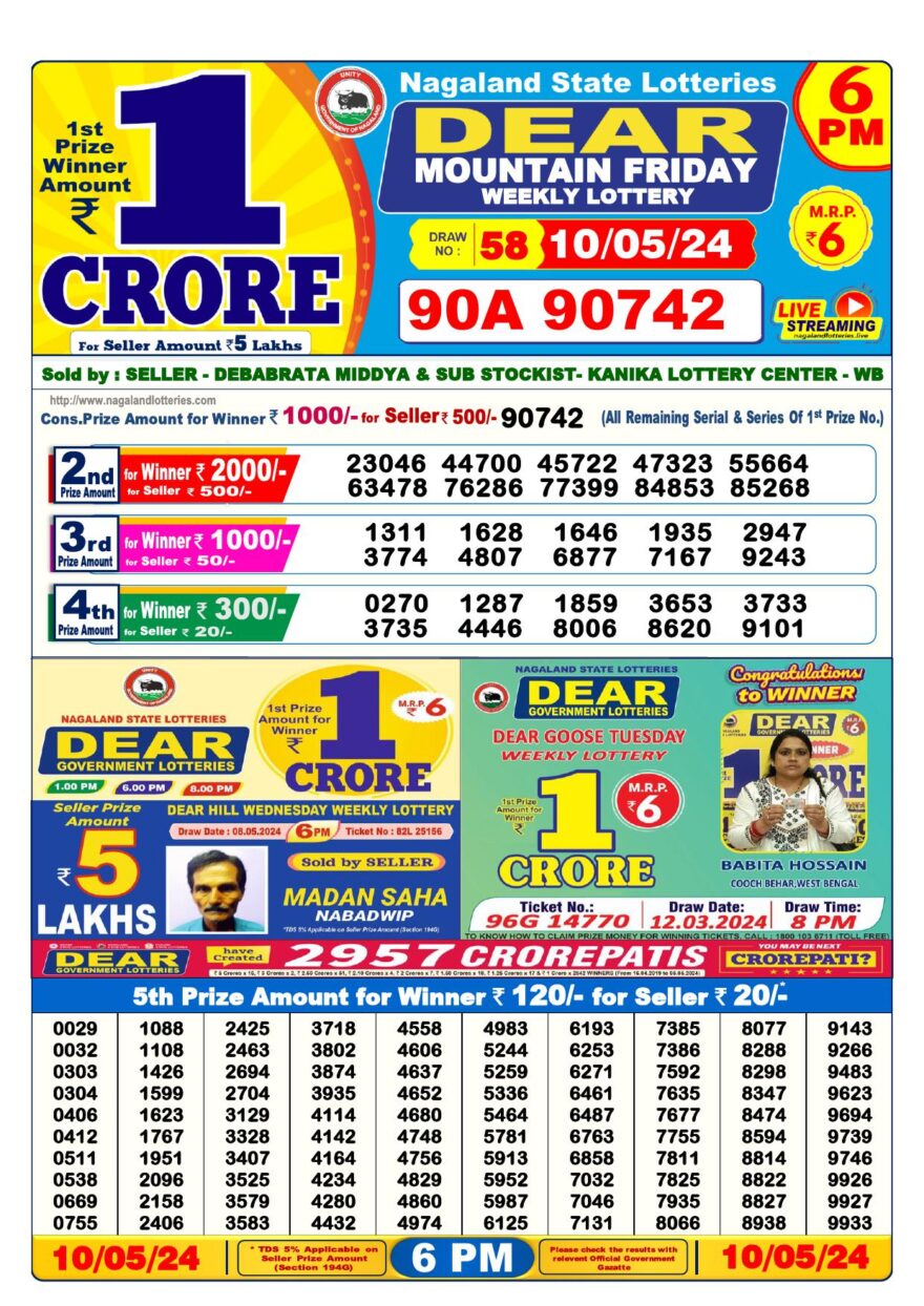 Lottery Result Today May 10, 2024