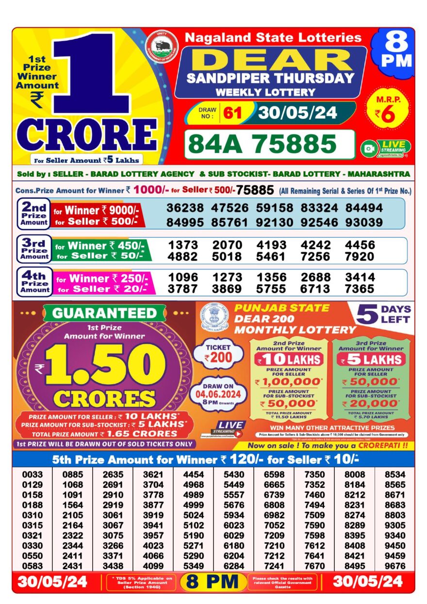 Lottery Result Today May 30, 2024