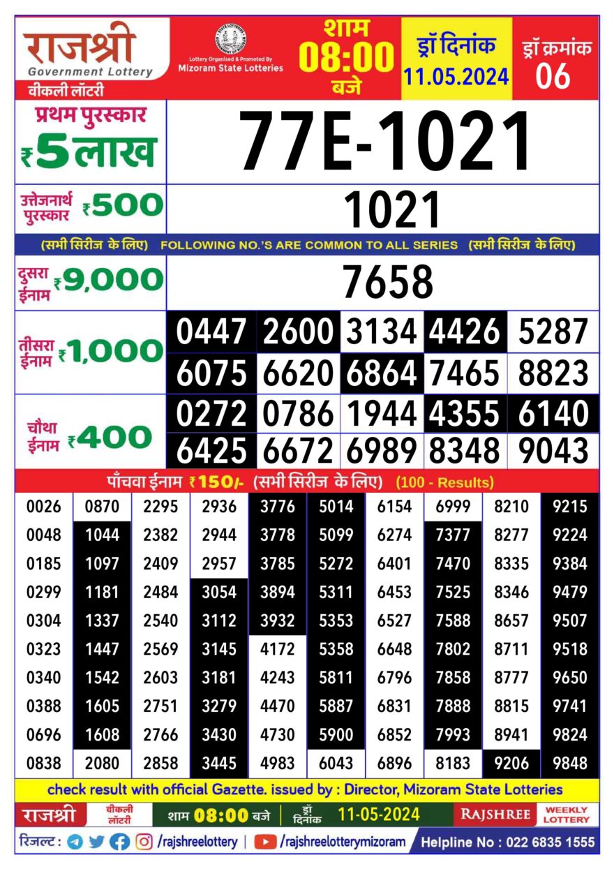 Lottery Result Today May 11, 2024