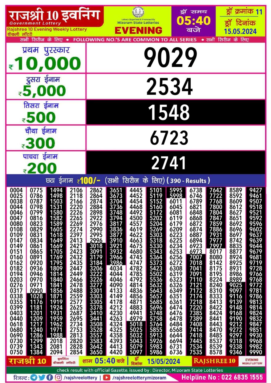 Lottery Result Today May 15, 2024