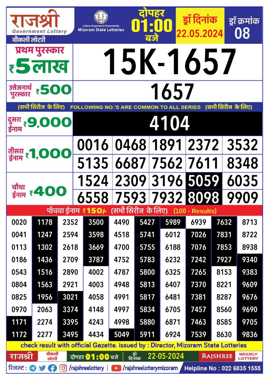 Lottery Result Today May 22, 2024