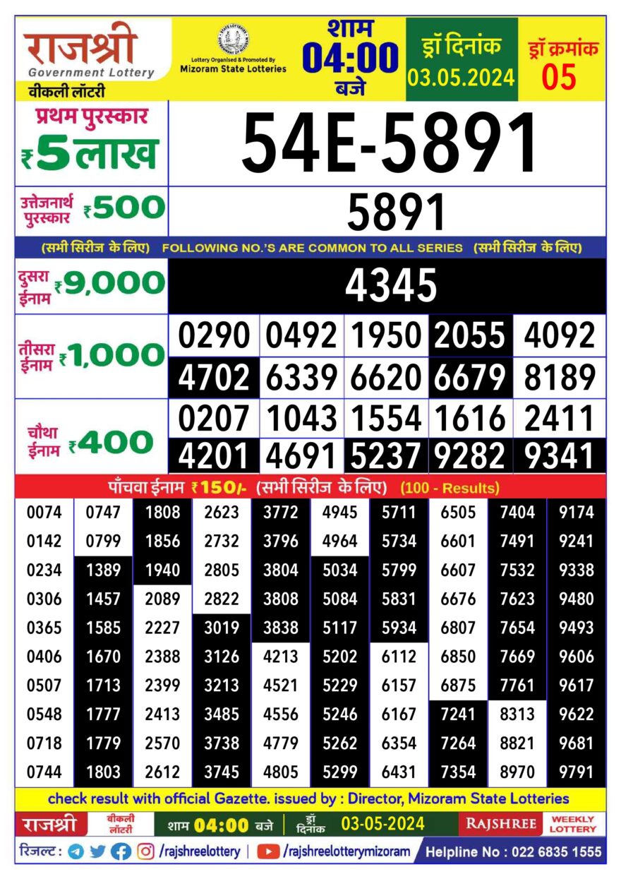 Lottery Result Today May 3, 2024