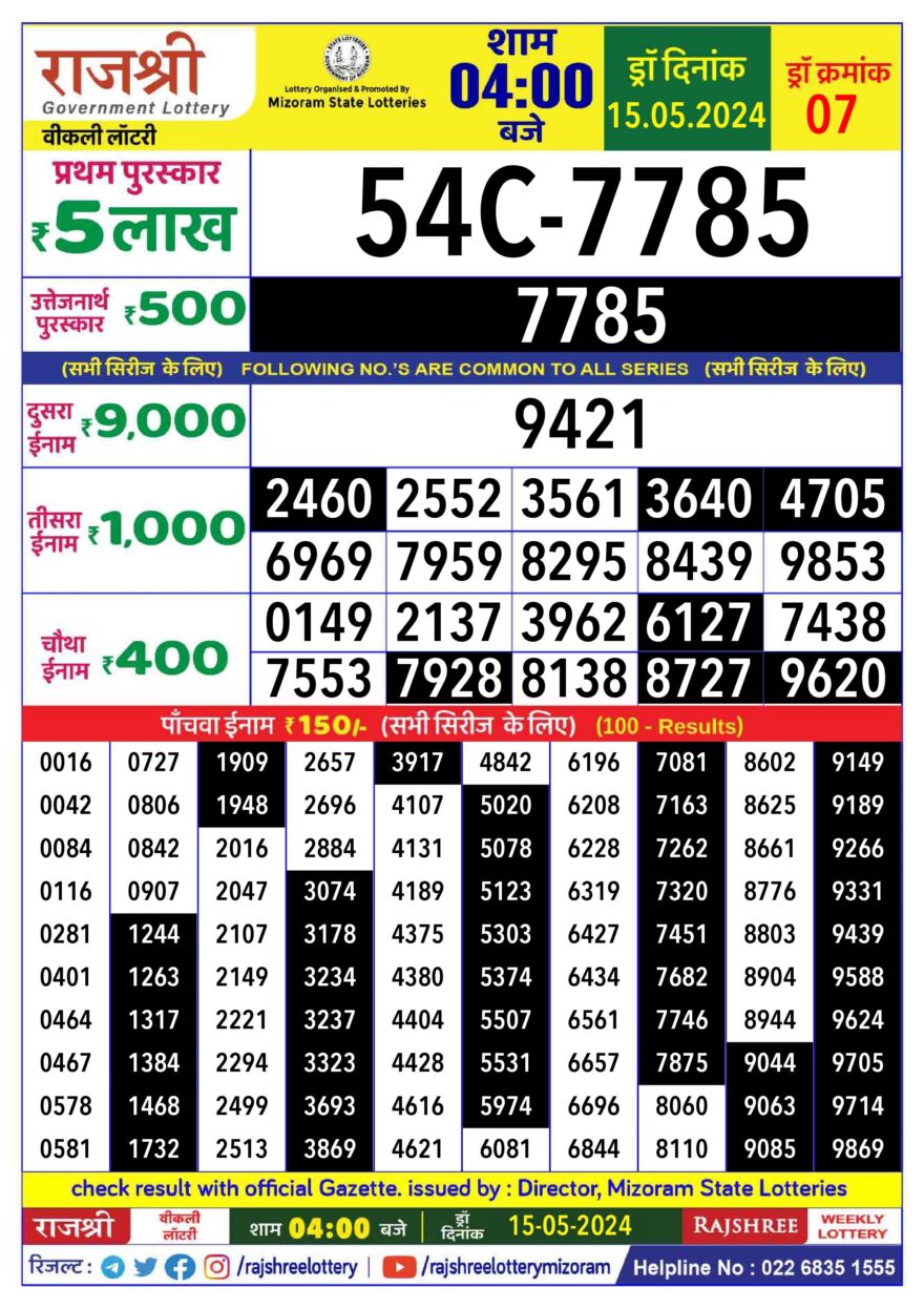 Lottery Result Today May 15, 2024