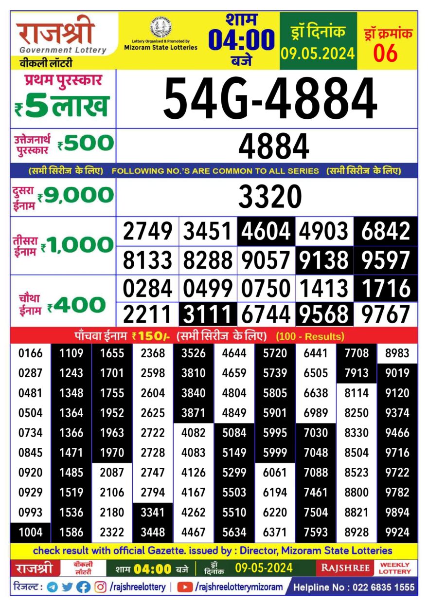 Lottery Result Today May 9, 2024