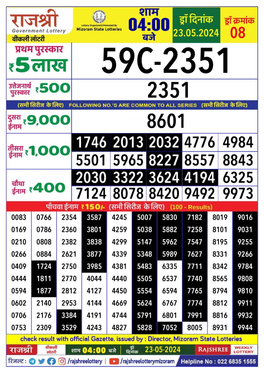 Lottery Result Today May 23, 2024