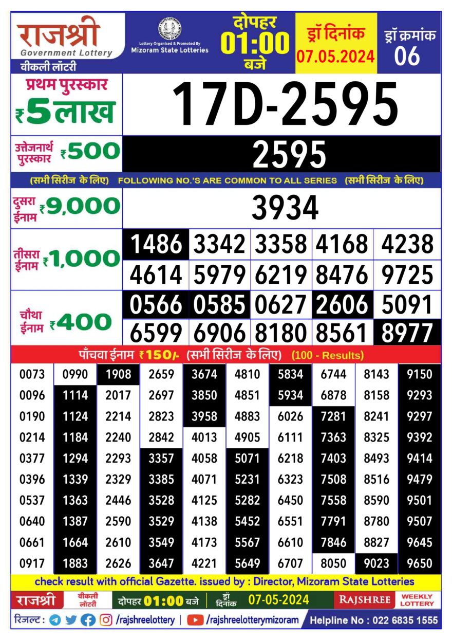 Lottery Result Today May 7, 2024