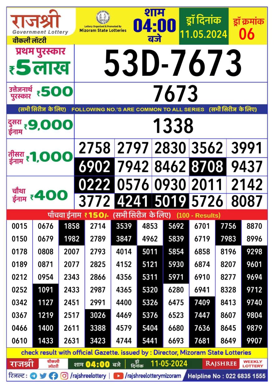 Lottery Result Today May 11, 2024