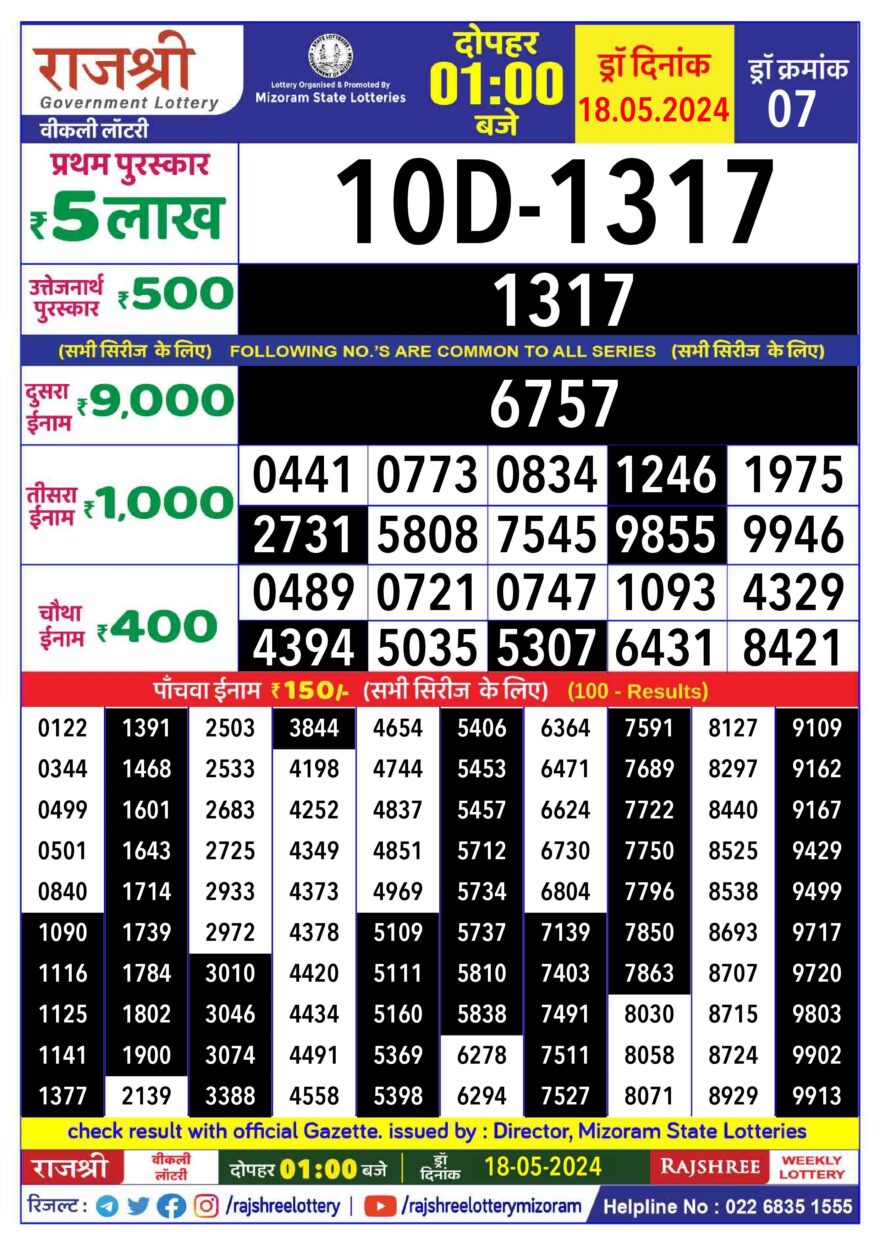 Lottery Result Today May 18, 2024