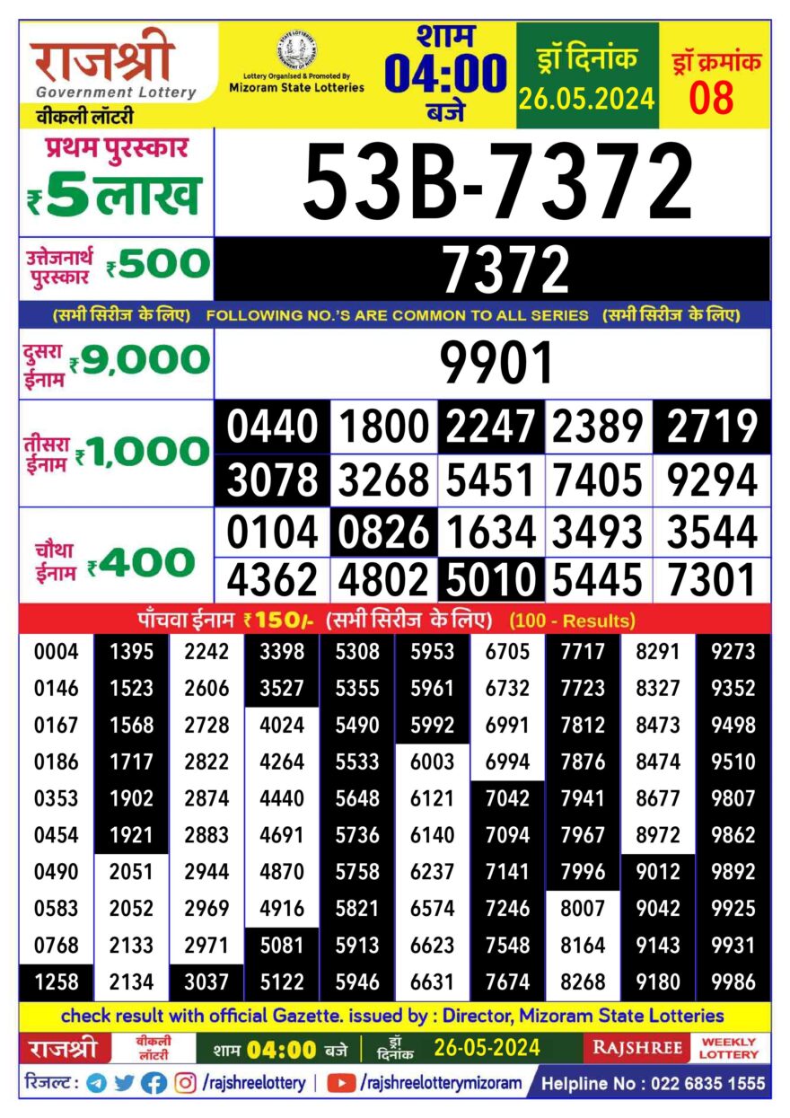 Lottery Result Today May 26, 2024