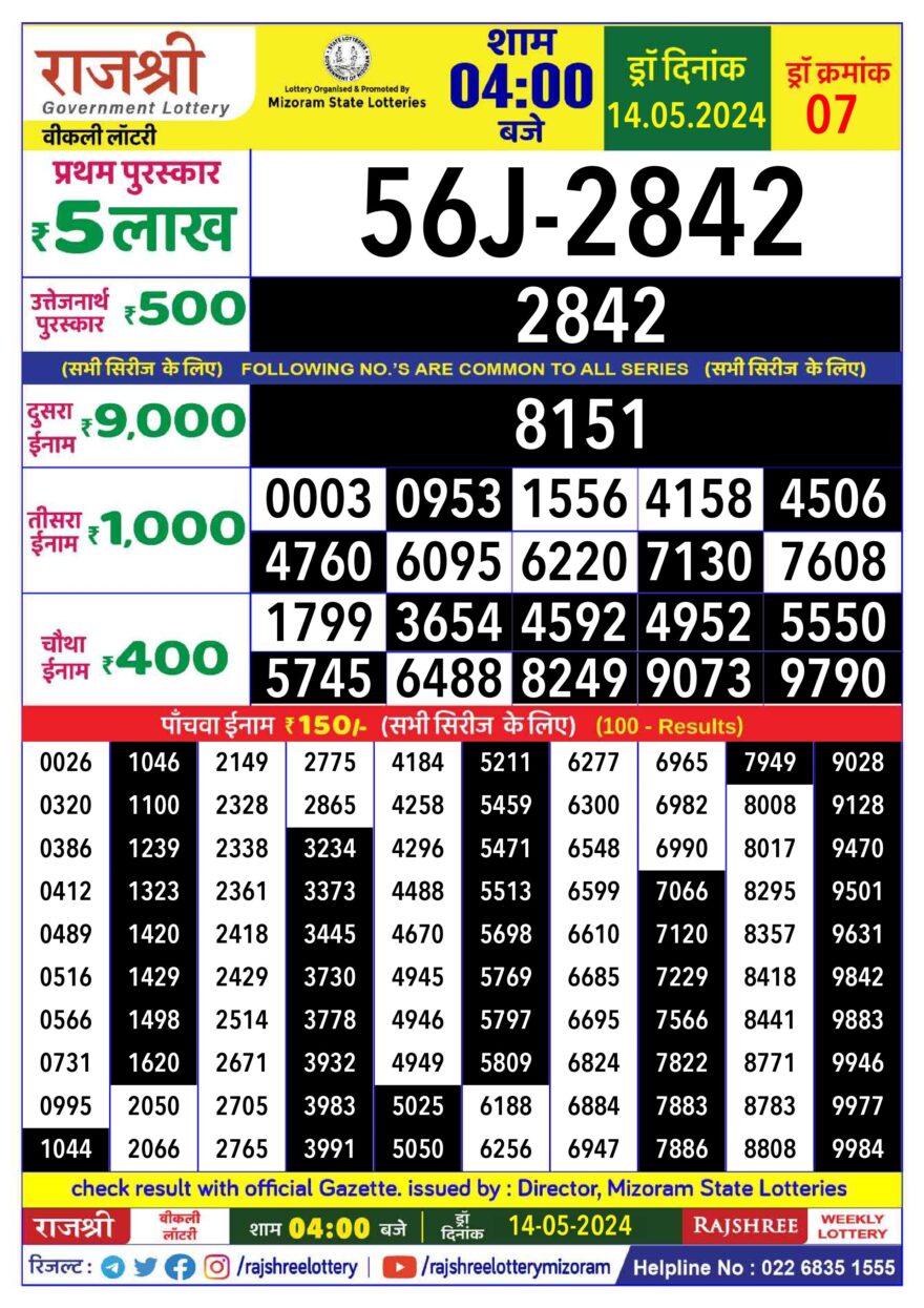 Lottery Result Today May 14, 2024