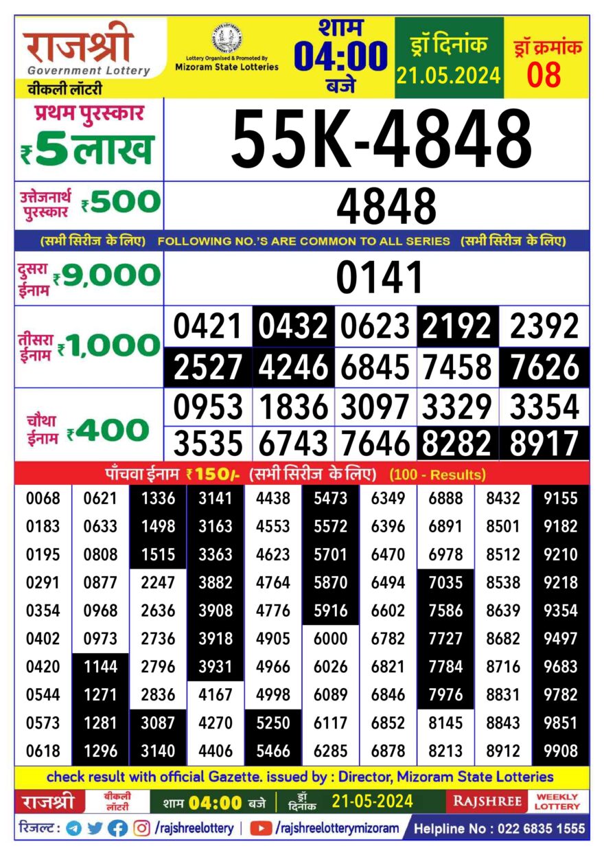 Lottery Result Today May 21, 2024