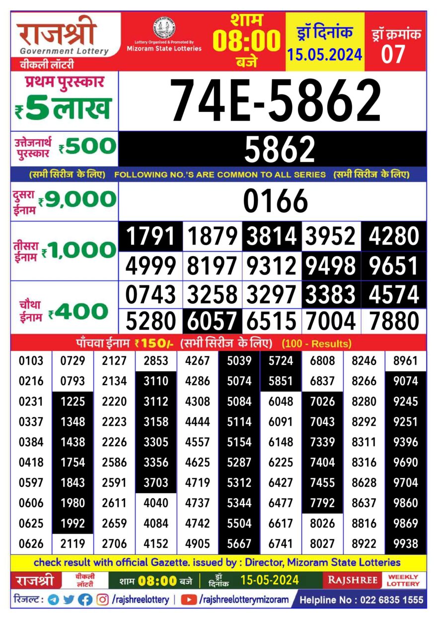 Lottery Result Today May 15, 2024