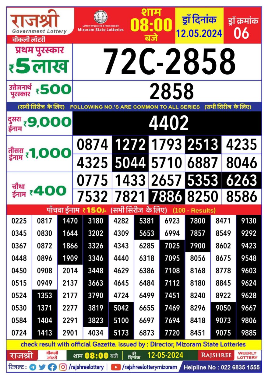 Lottery Result Today May 12, 2024