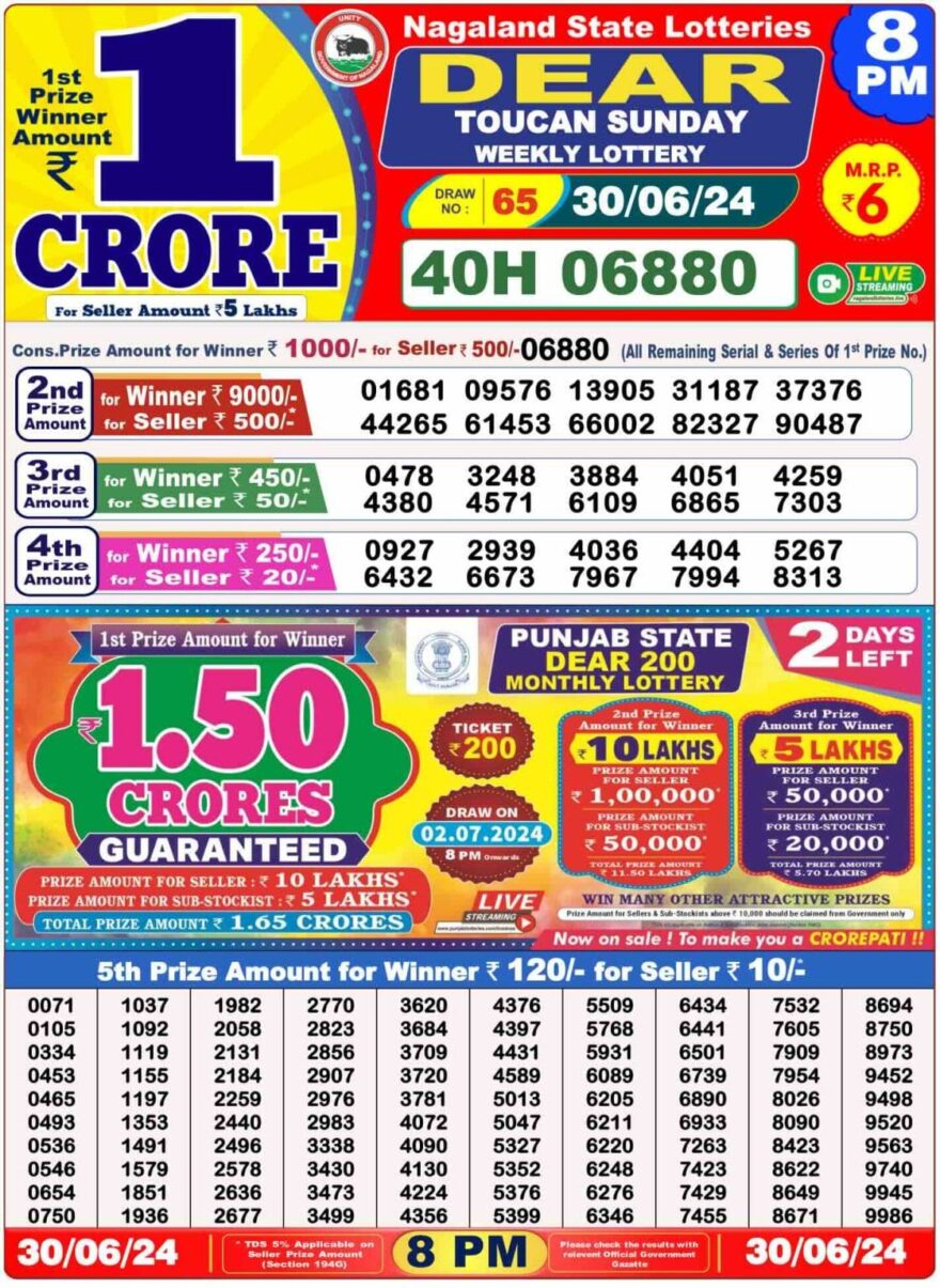 Lottery Result Today June 30, 2024