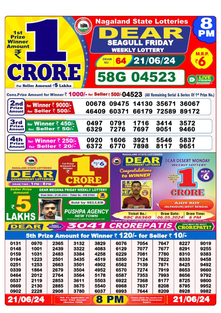 Lottery Result Today June 21, 2024