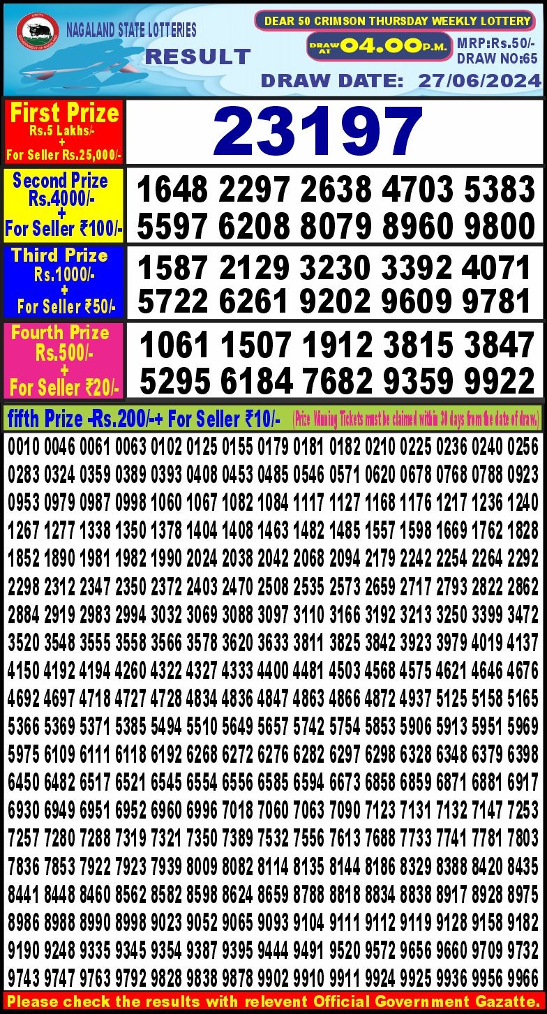 Lottery Result Today June 27, 2024