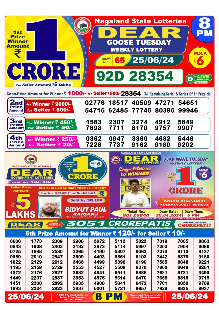 Lottery Result Today June 25, 2024