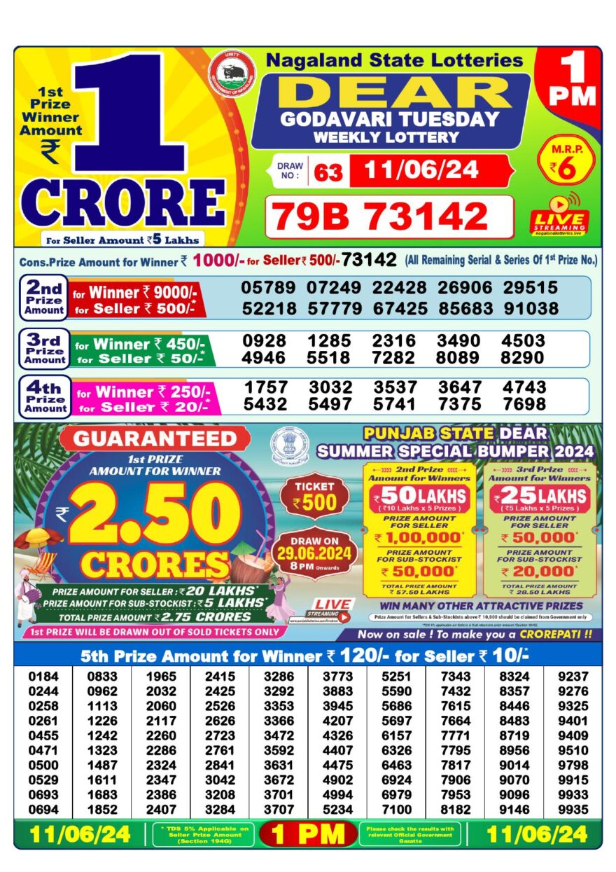 Lottery Result Today June 11, 2024