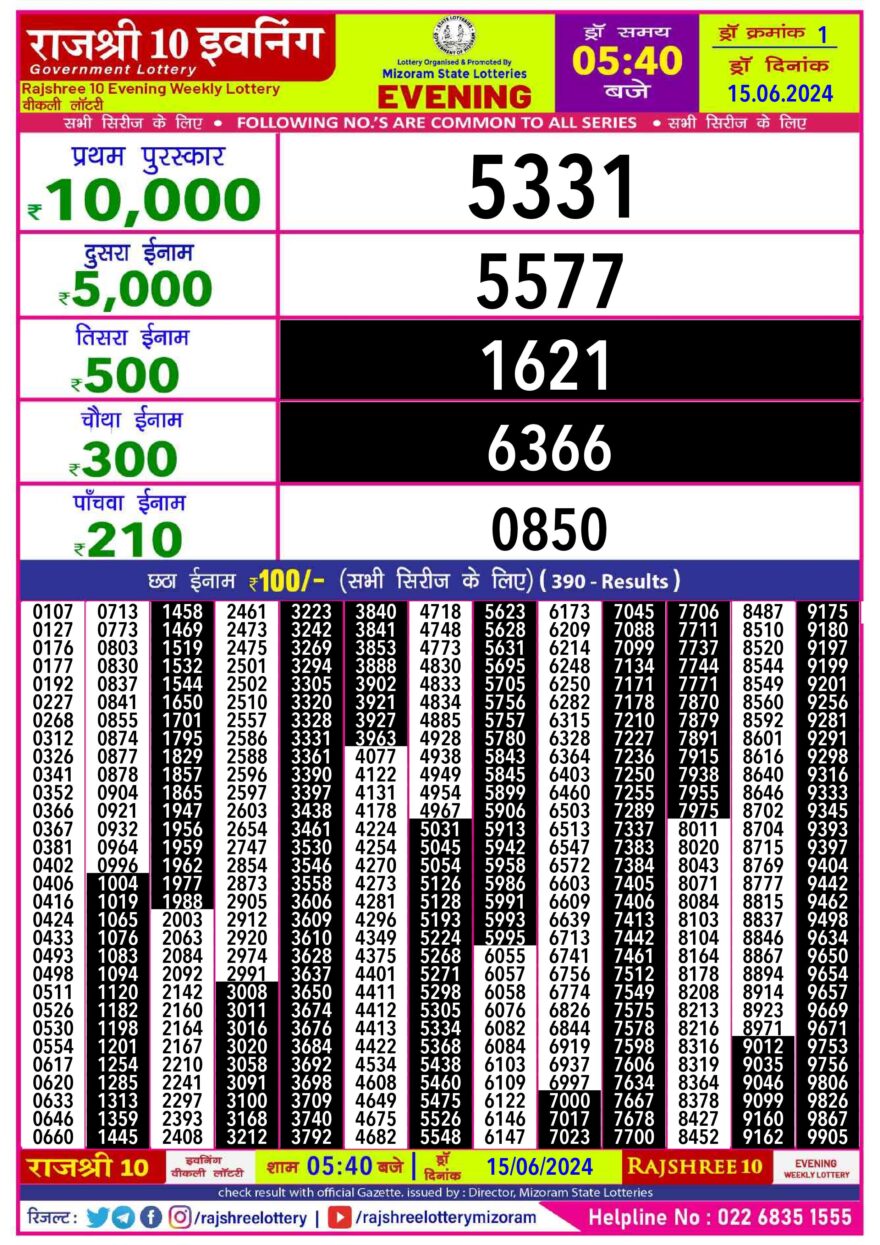 Lottery Result Today June 15, 2024