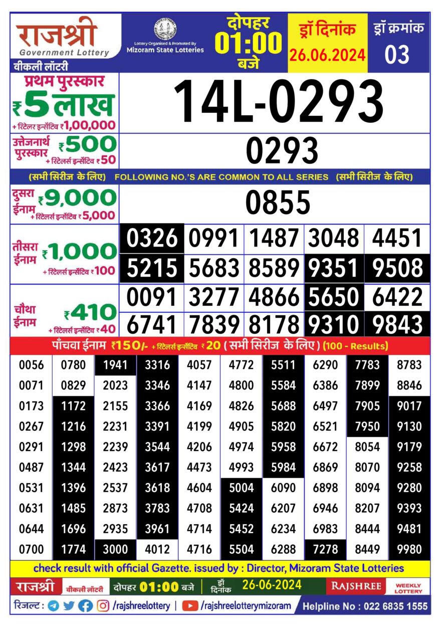 Lottery Result Today June 26, 2024