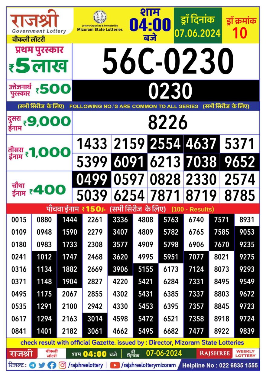 Lottery Result Today June 7, 2024