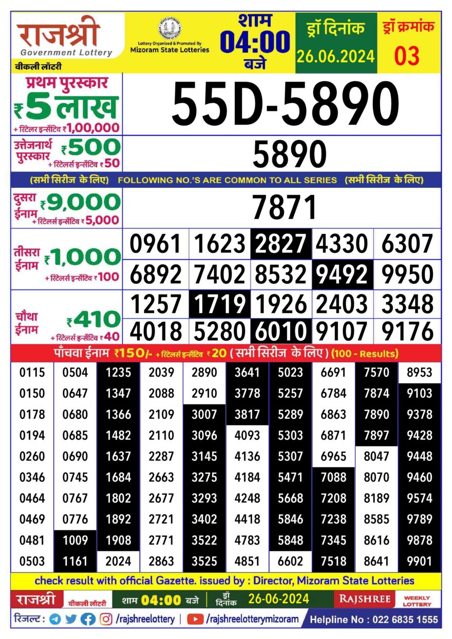 Lottery Result Today June 26, 2024