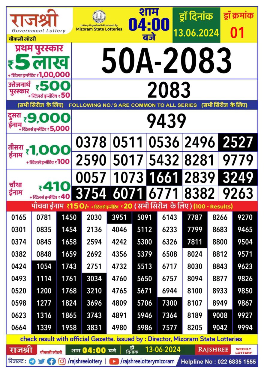 Lottery Result Today June 13, 2024