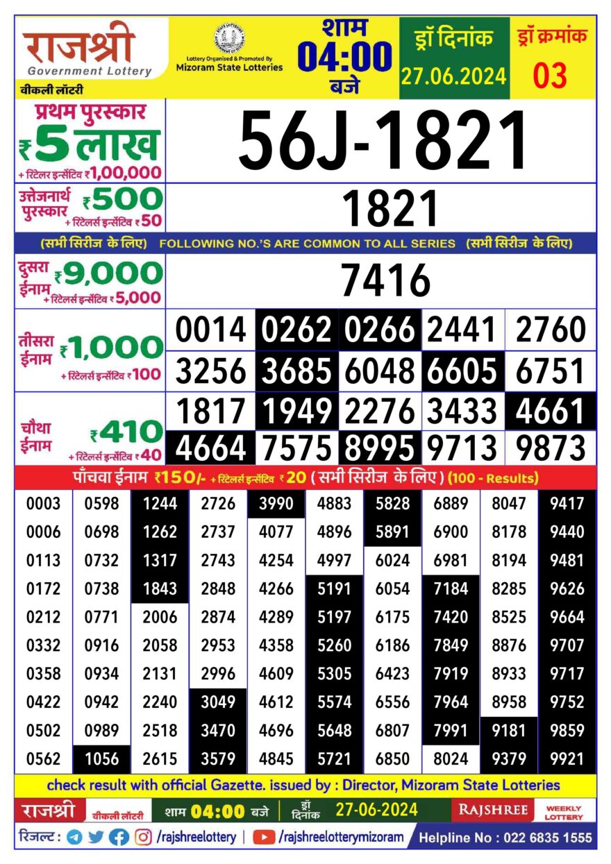 Lottery Result Today June 27, 2024