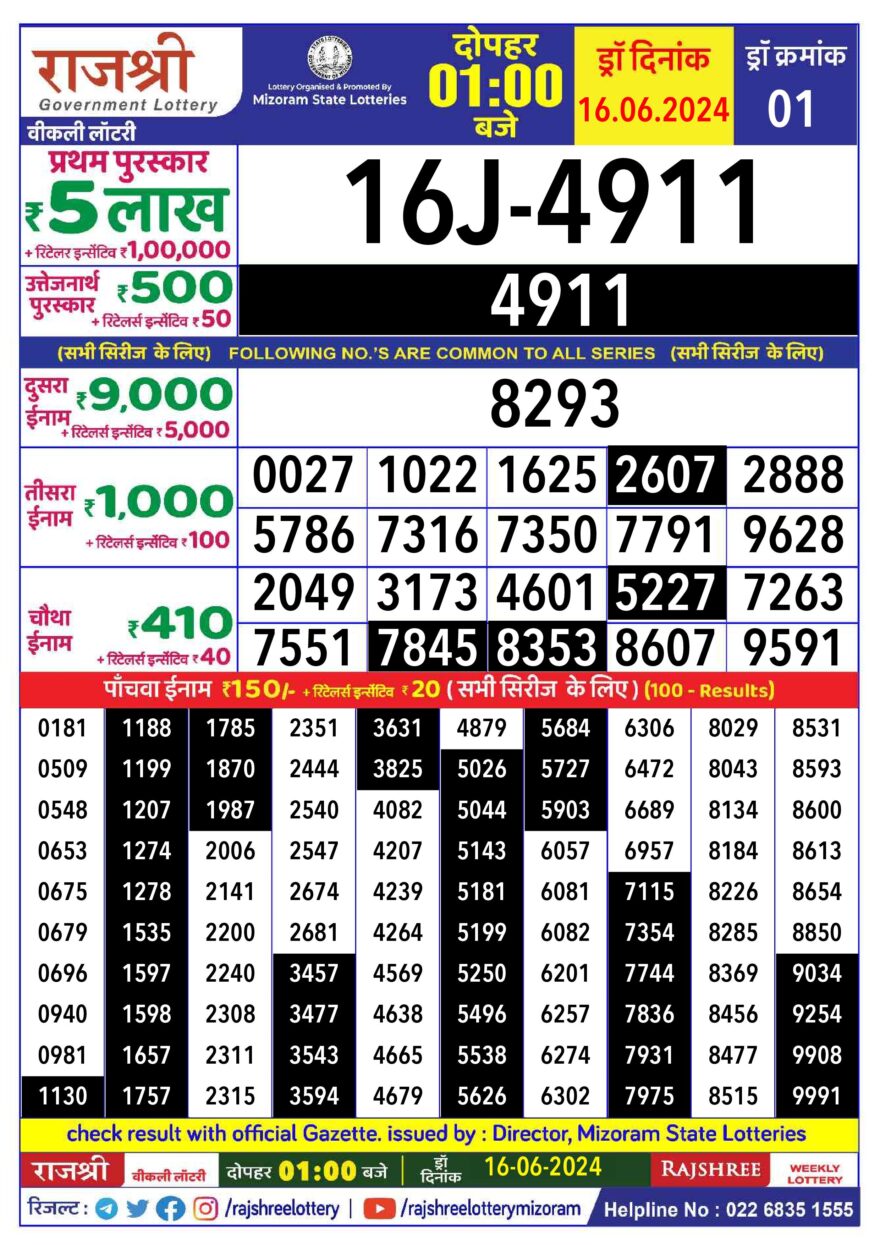 Lottery Result Today June 16, 2024