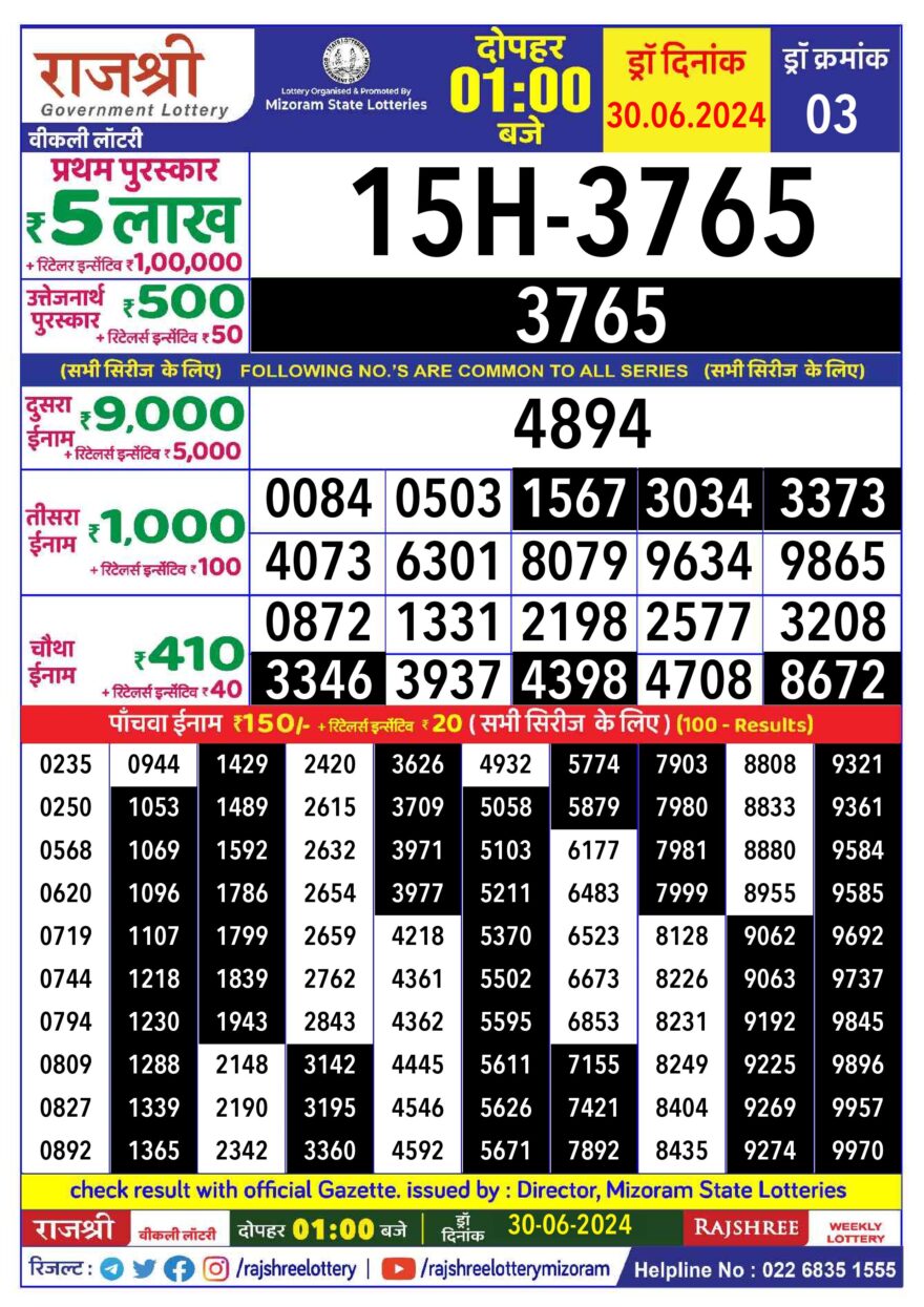 Lottery Result Today June 30, 2024