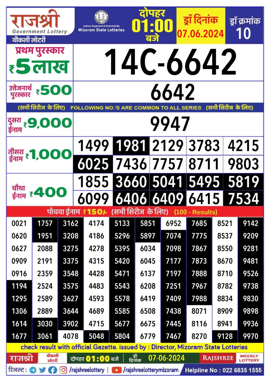 Lottery Result Today June 7, 2024